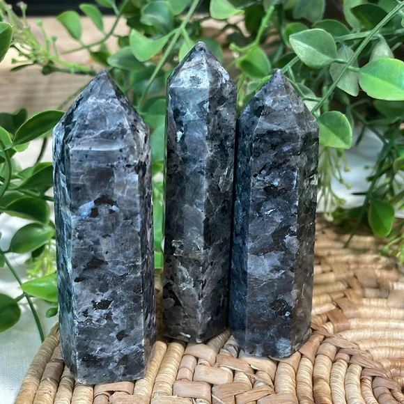 Larvikite Tower Crystal Gemstone Point Black Flash - Picture 7 of 13